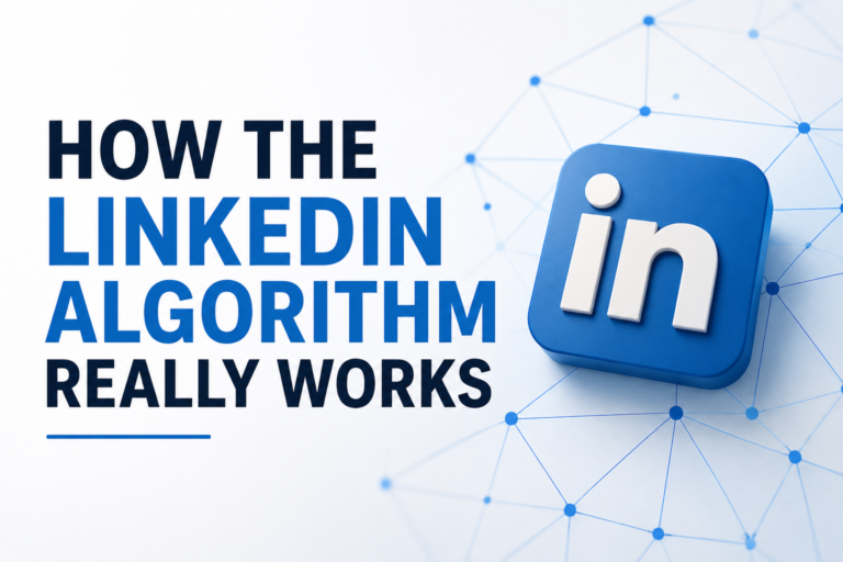 A graphic design by Retentia technology on the article topic How the LinkedIn algorithm really works