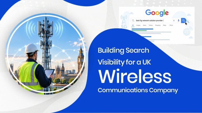 Retentia Technology SEO case study showing improved organic search visibility, keyword rankings, clicks and impressions for a UK-based wireless communications company