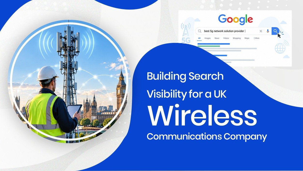 Retentia Technology SEO case study showing improved organic search visibility, keyword rankings, clicks and impressions for a UK-based wireless communications company